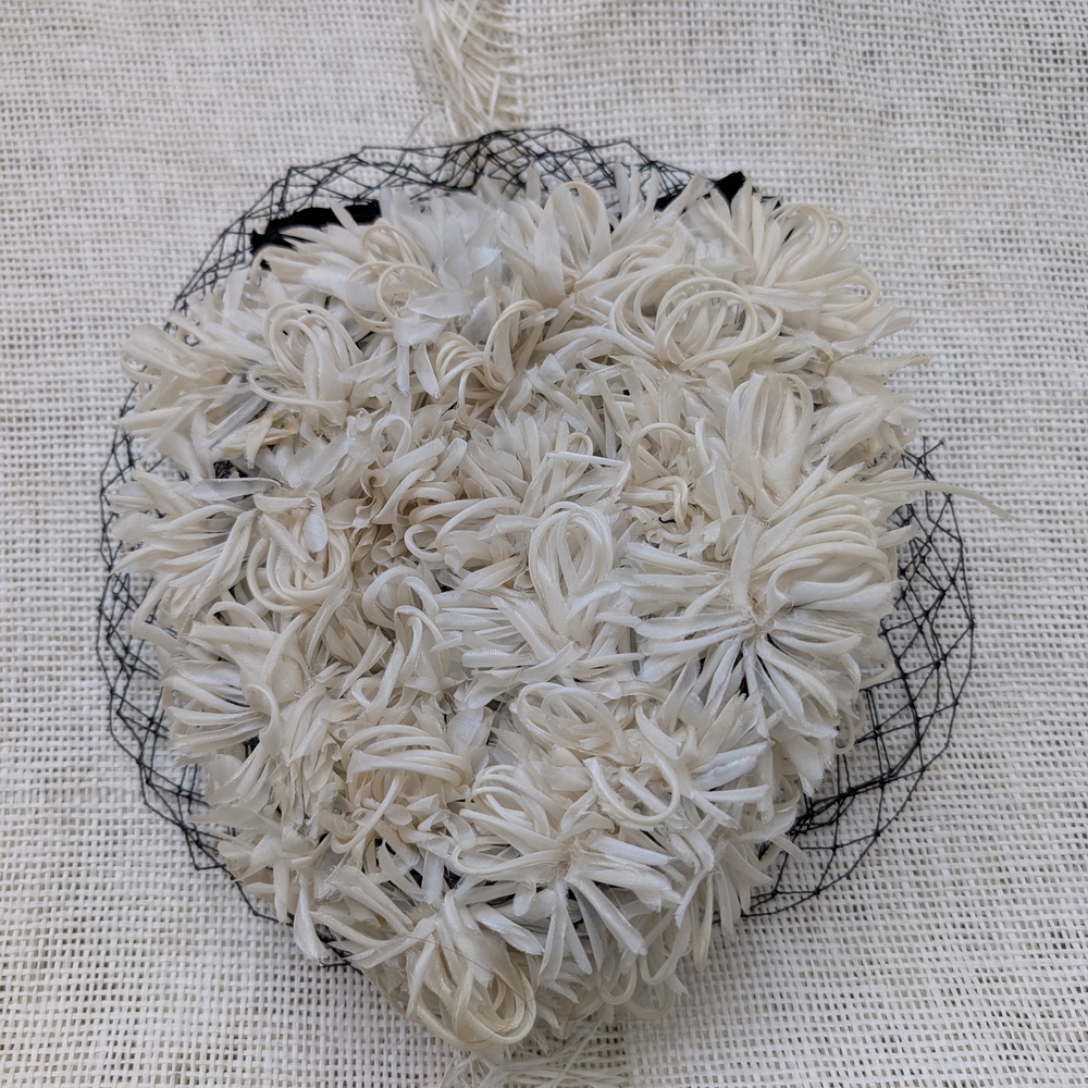 Vintage Lenore Marshall Cocktail Pillbox Hat Cream Floral Netting USA